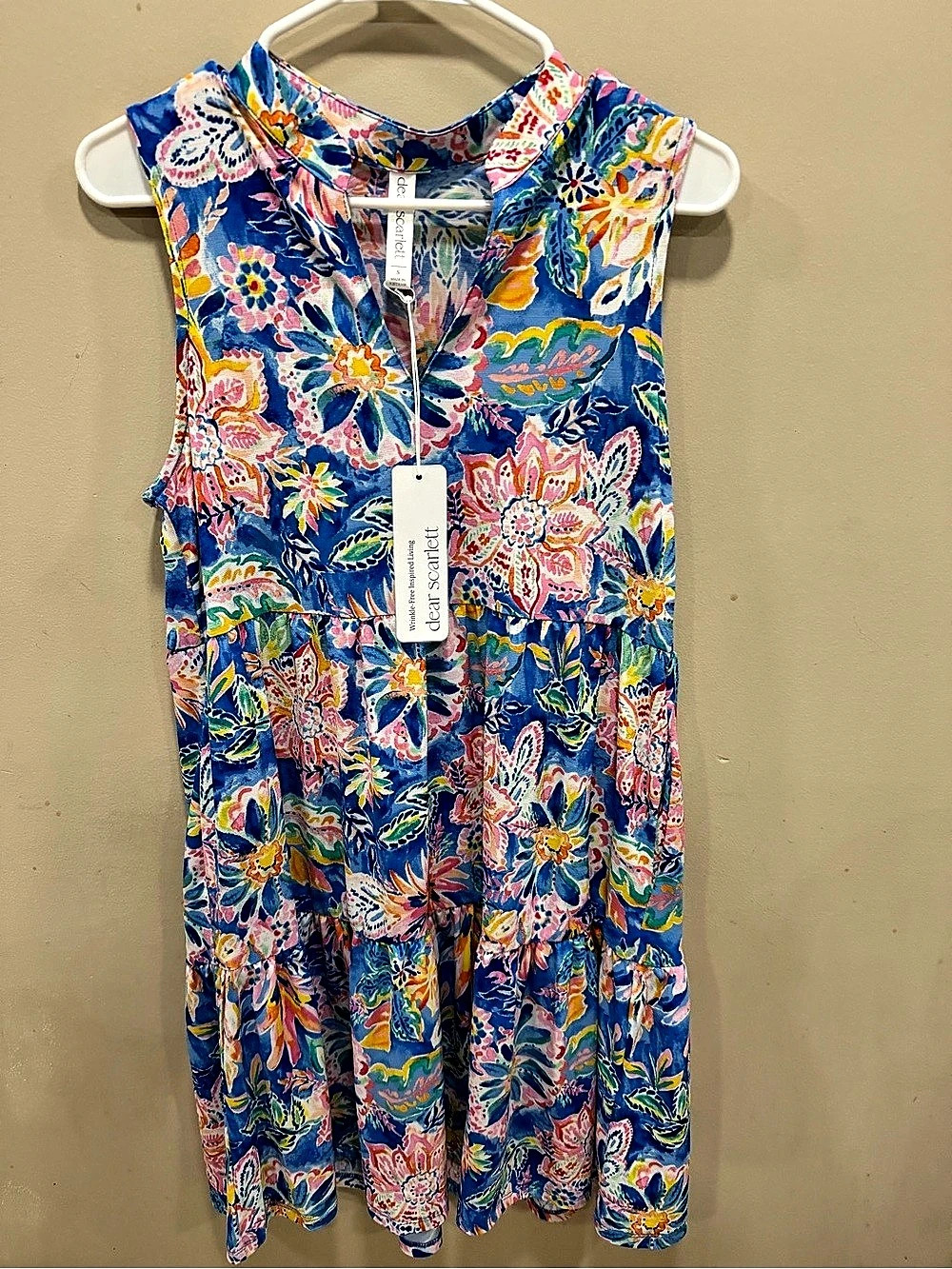 Dee Scarlatt Floral Mini Dress in Blue & Pink Size Small NWT